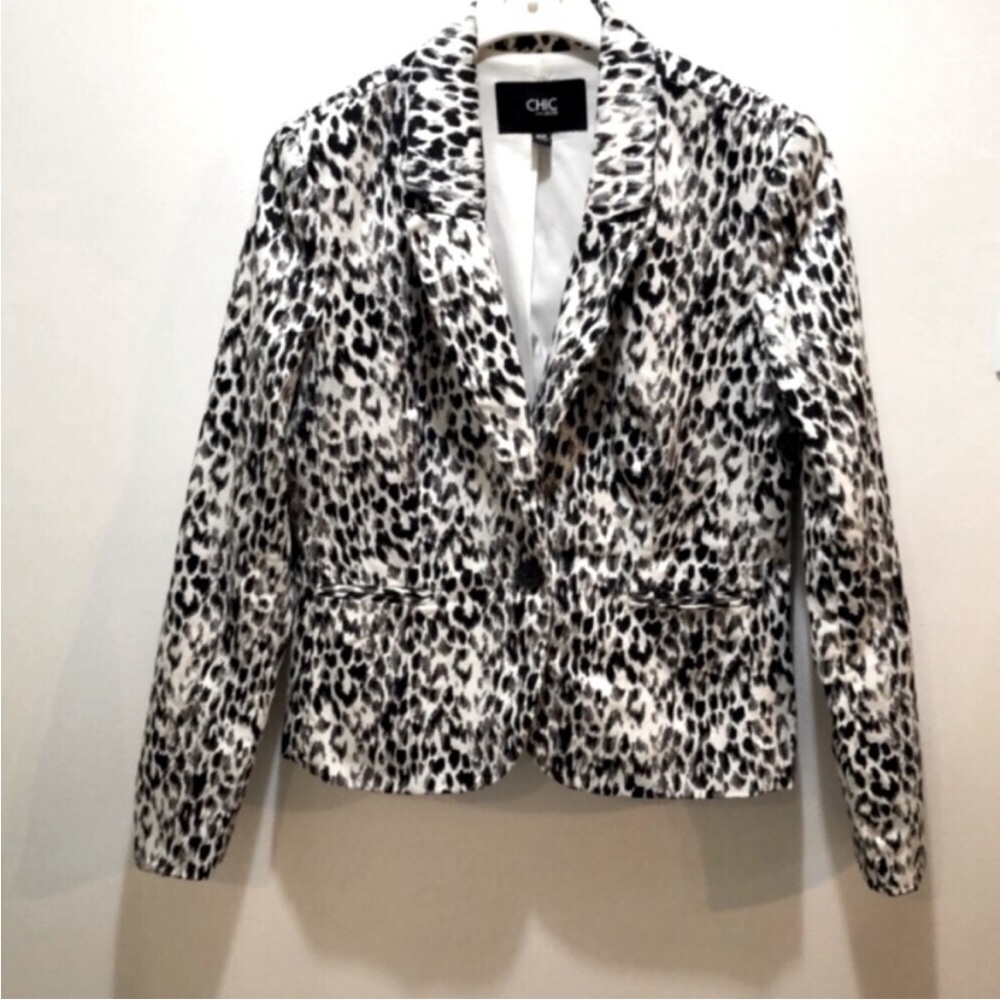 CHIC by Jacob Leopard Animal Print Suit Jacquard Blazer